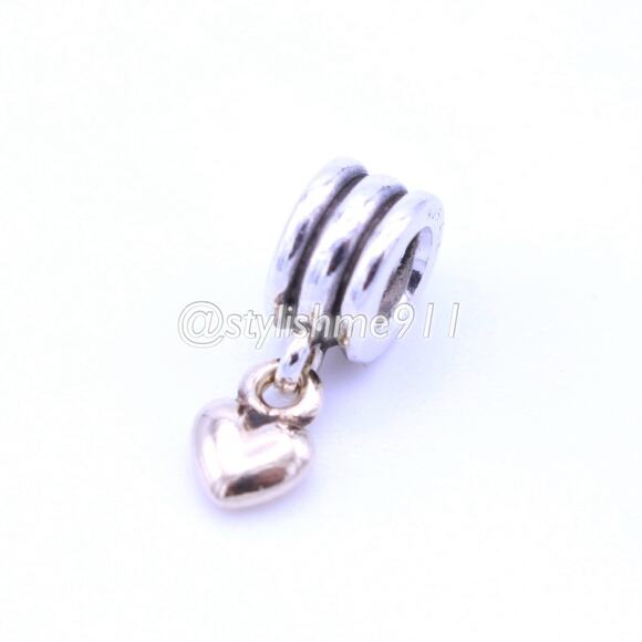 Authentic PANDORA Two-Tone Sterling Silver/ 14k Gold Heart Dangle - 790173 - Picture 6 of 9
